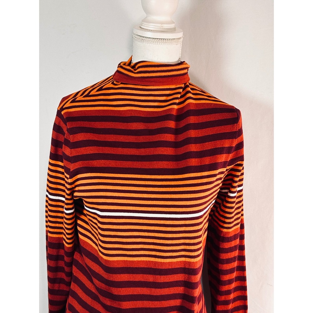Duluth Trading Co Womens Medium Coolmax Striped Mock Neck Long Sleeve Top Orange - Picture 3 of 9